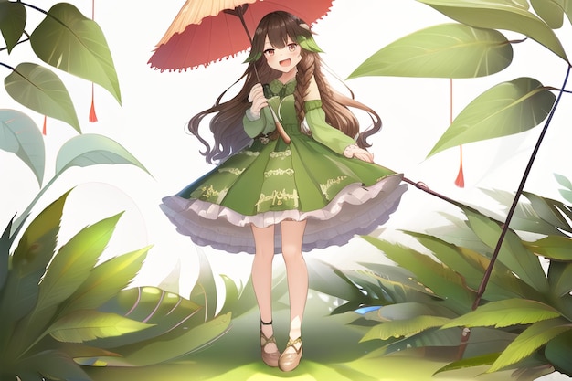 Una ragazza con un parasole nella giungla
