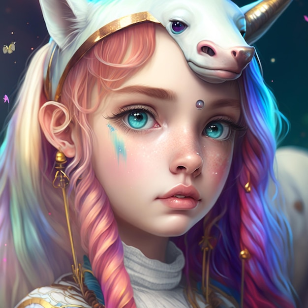 Una ragazza con un unicorno in testa