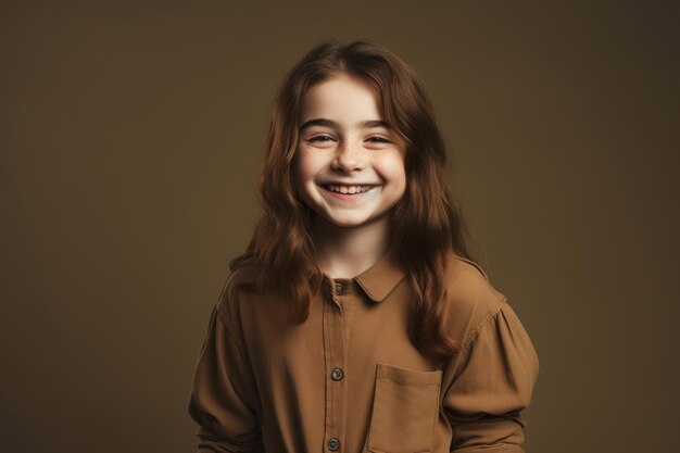 Una ragazza con una camicia marrone