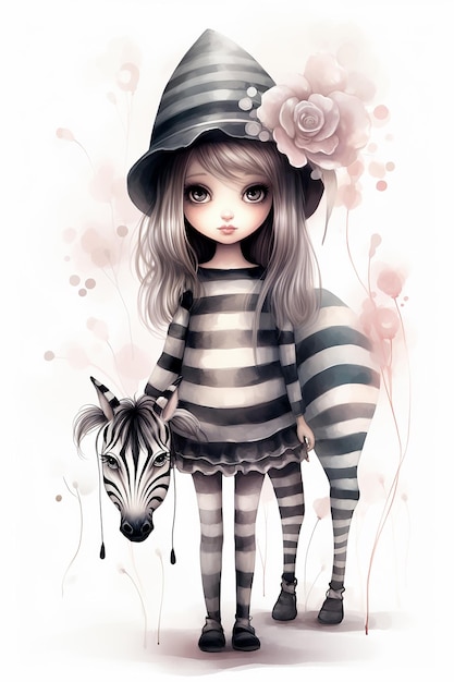 una ragazza con una zebra e una zebra.