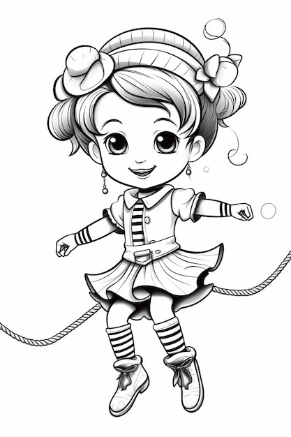 una ragazza dei cartoni animati con una corda e un vestito generativo ai