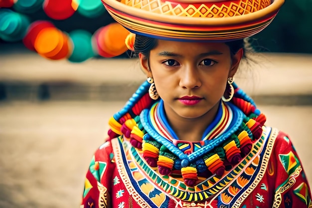 Una ragazza della tribù che indossa un cappello colorato