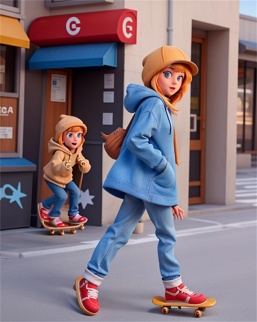 una ragazza e un ragazzo stanno camminando per strada davanti a un negozio