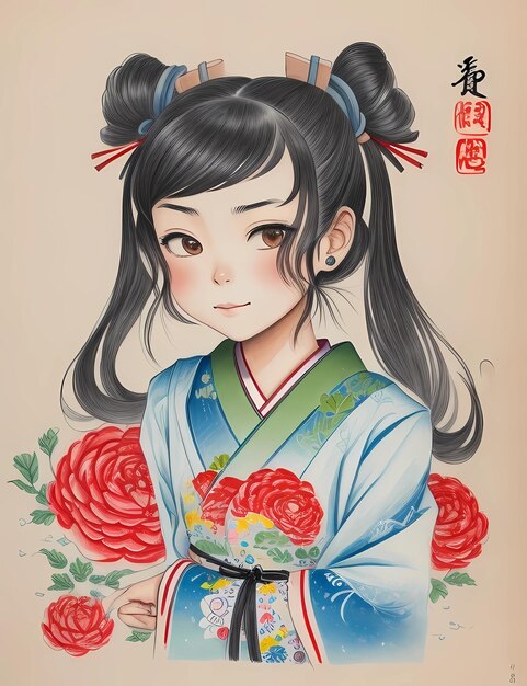 una ragazza giapponese dipinta in kimono