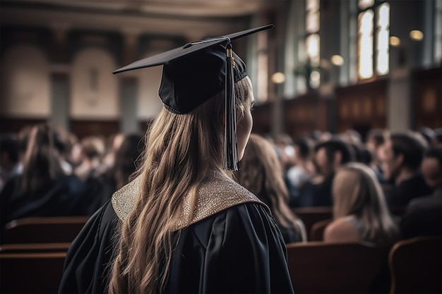 una ragazza in abito da laurea