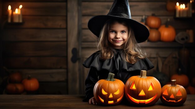 Una ragazza in costume da strega ad Halloween