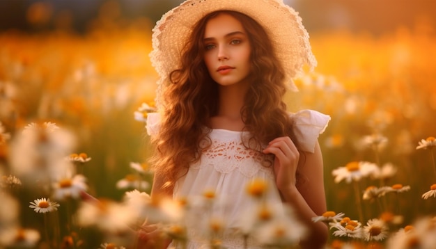 Una ragazza in un campo di fiori