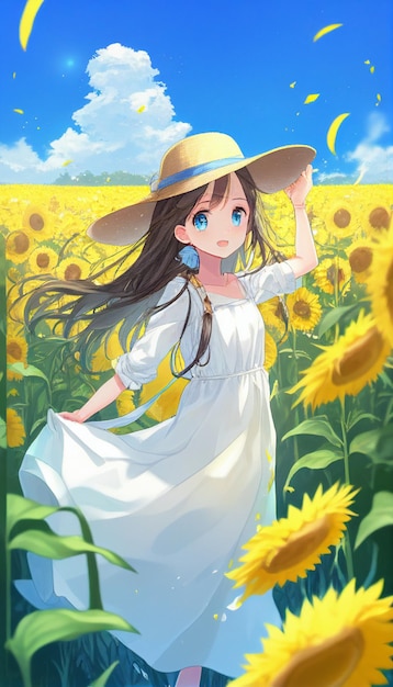 Una ragazza in un campo di girasoli