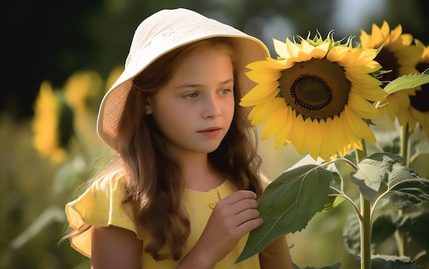 Una ragazza in un campo di girasoli