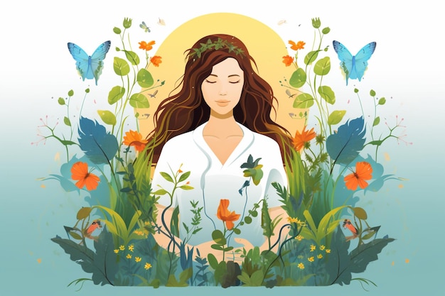 Una ragazza in un giardino con farfalle