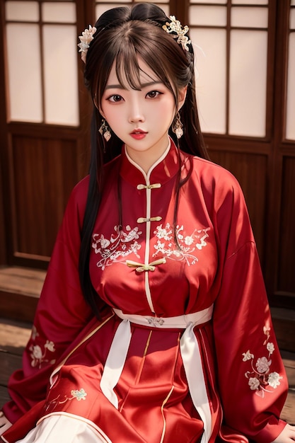 Una ragazza in un vestito cinese rosso