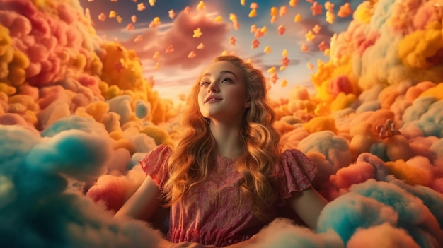 Una ragazza in una nuvola con sopra la parola nuvola