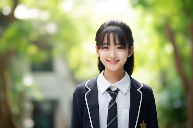 una ragazza in uniforme scolastica con un sorriso