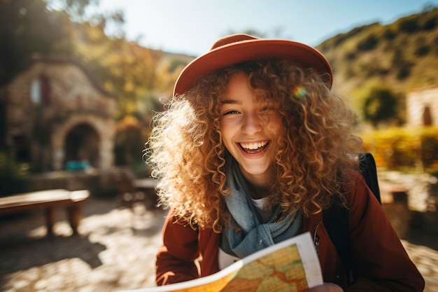 una ragazza molto felice una geografo esperta che studia le mappe