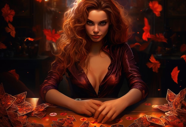 Una ragazza sexy e sexy gioca a poker e blackjack alla roulette di un casinò Fiche sul tavolo gioco d'azzardo Fortuna vittoria fortuna e jackpot l'accompagnano