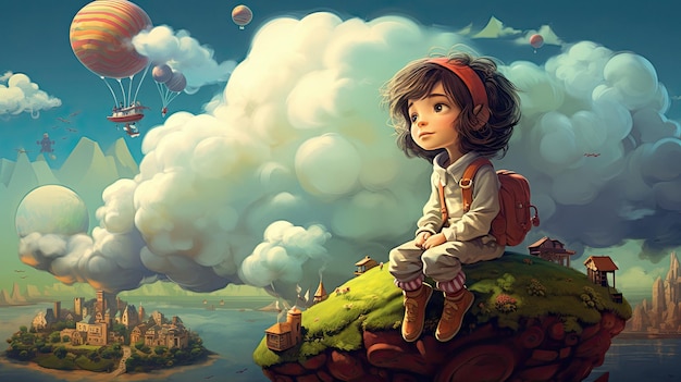 una ragazza si siede su una roccia con un cielo sullo sfondo.