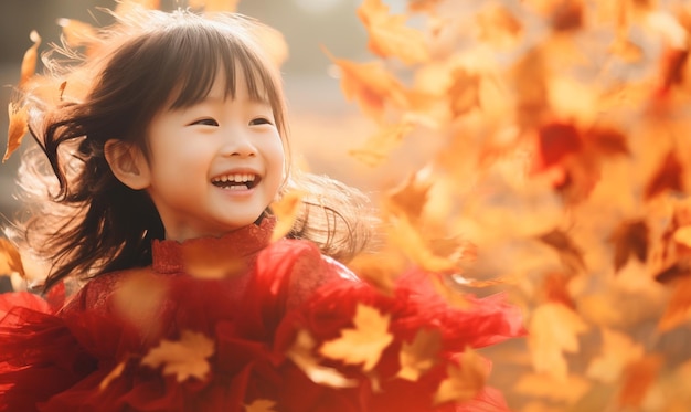 Una ragazza sorridente davanti alle foglie d'autunno