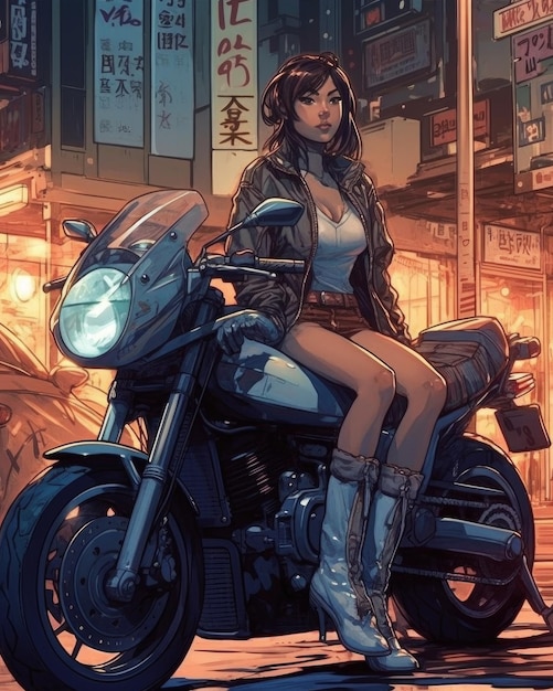 Una ragazza su una moto in strada