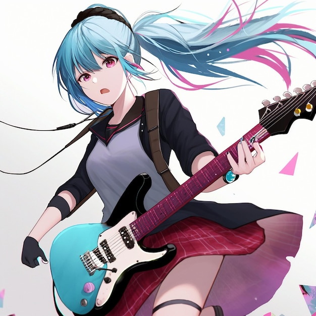 Una ragazza suona una chitarra elettrica in stile anime