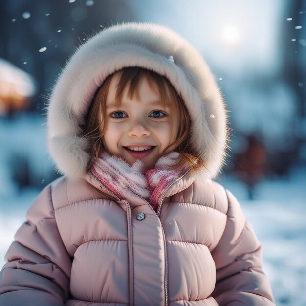 Una ragazzina carina che gioca nella neve