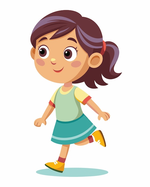 Una ragazzina che cammina con un'espressione allegra, illustrazione di clip art su sfondo bianco