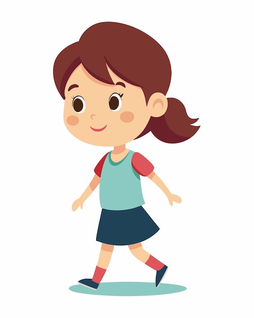 Una ragazzina che cammina con un'espressione allegra, illustrazione di clip art su sfondo bianco