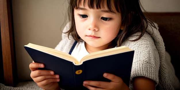 Una ragazzina che impara a leggere da un libro