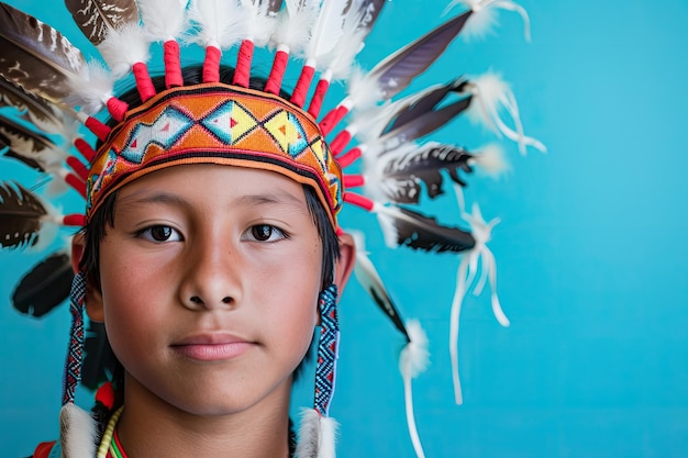 una ragazzina che indossa un costume nativo posa per una foto