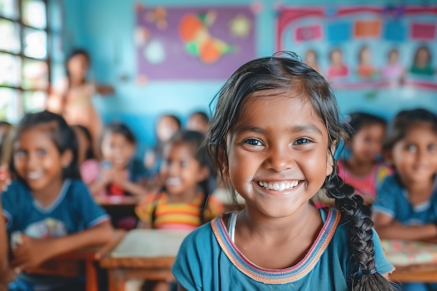 una ragazzina che sorride in classe