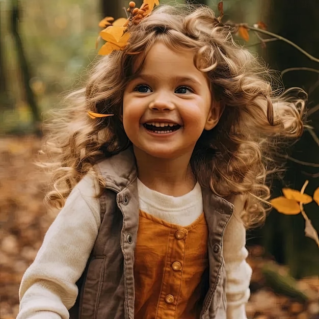 una ragazzina che sta in piedi tra le foglie