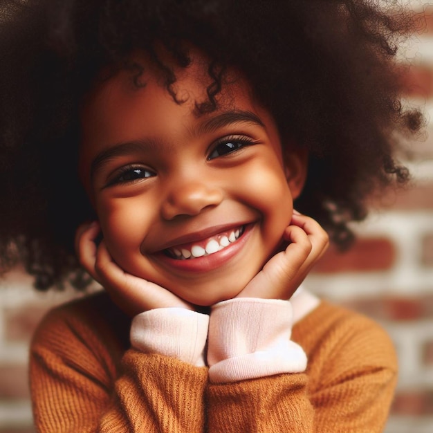 una ragazzina con i capelli ricci e un maglione