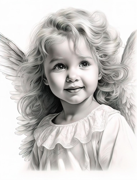 una ragazzina con le ali di un angelo sul viso