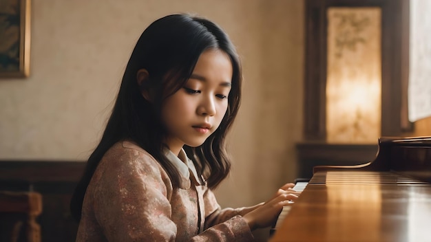 Una ragazzina suona il pianoforte.