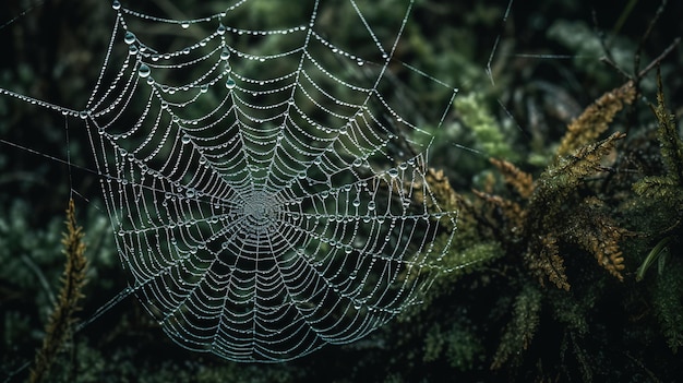 Una ragnatela con gocce d'acqua su di essa