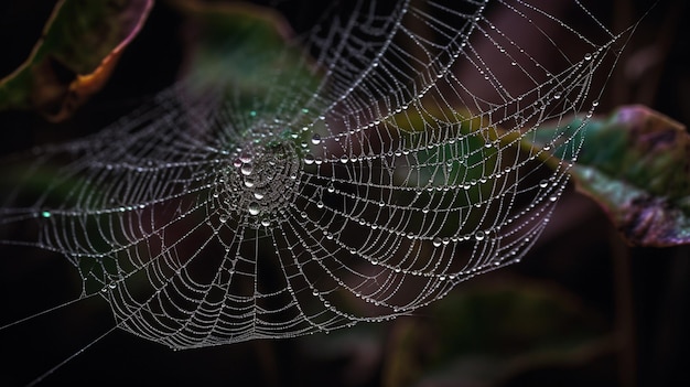 Una ragnatela con gocce d'acqua su di essa