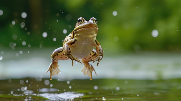 Una rana catturata a metà salto incarna il movimento e la vita