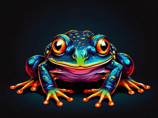 una rana colorata con uno sfondo colorato e un'immagine colorata di una rana con occhi arancione