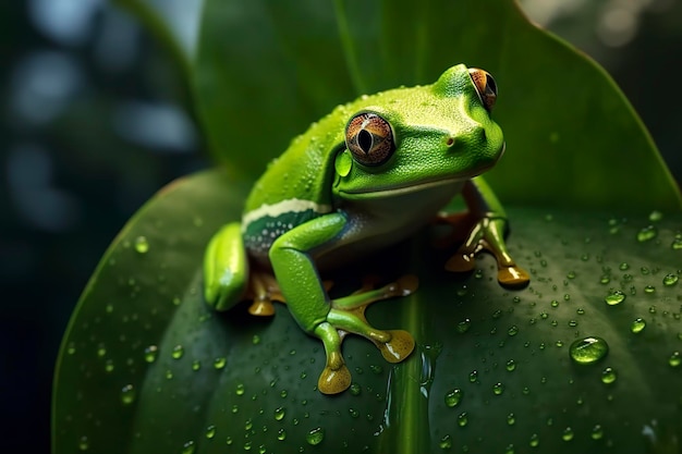 Una rana d'albero seduta su una pianta