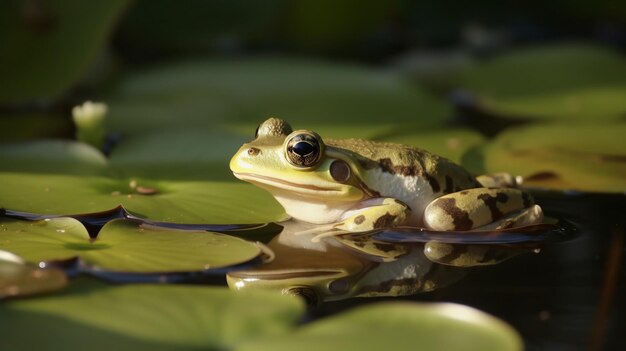 Una rana seduta nell'acqua