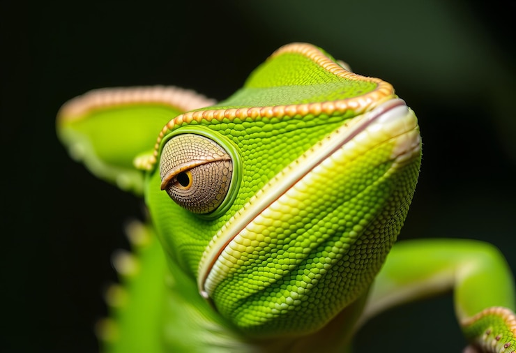Foto una rana verde con una striscia gialla sulla testa