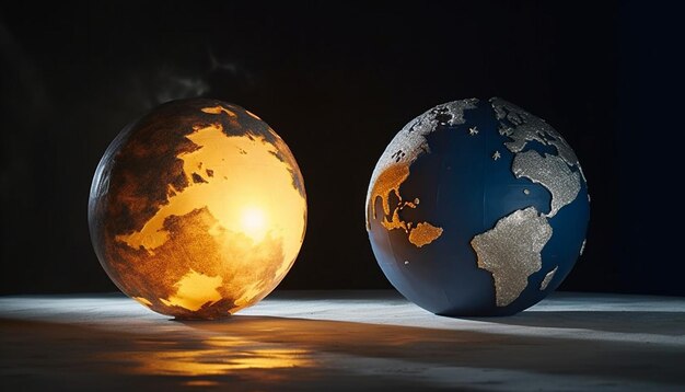 una rappresentazione 3D astratta della Terra e della Luna