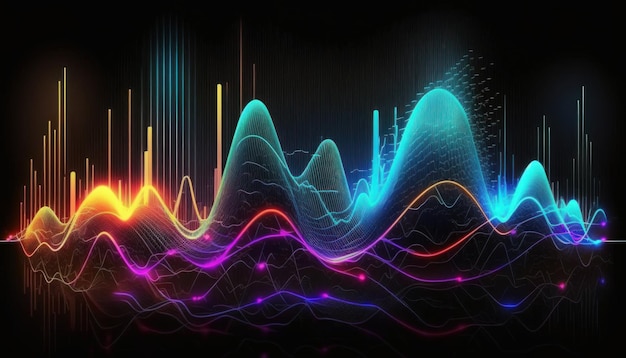 Una rappresentazione astratta di onde sonore e frequenze musicali IA generativa