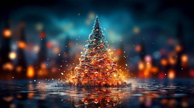 Una rappresentazione astratta di un albero di Natale contro un ambiente a tema di Natale
