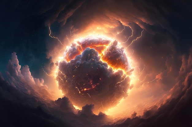 Una rappresentazione del fulmine del sole e della copertura nuvolosa
