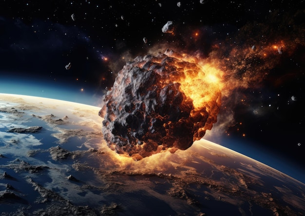 Una rappresentazione immaginaria di un asteroide che minaccia la terra in un film