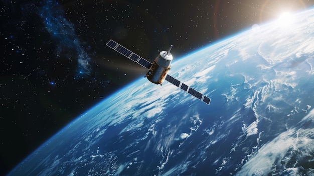 Una rappresentazione minimalista di un satellite in orbita intorno alla Terra generata dall'AI