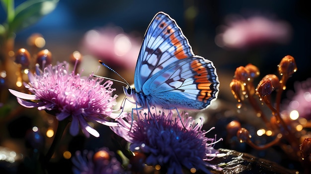 Una rara farfalla danza tra i fiori