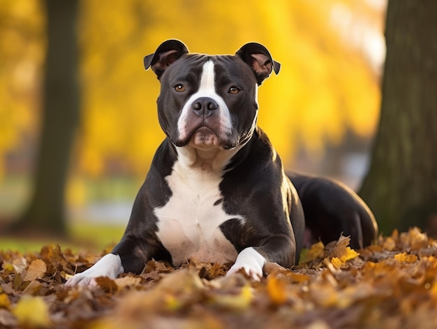 Una razza di cane bella e muscolosa con pelo lucido, testa ampia e mascelle forti