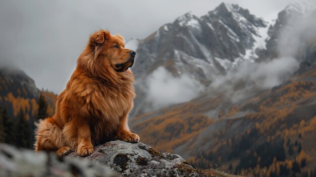 Una razza di cane mastiff tibetano in una zona innevata Foto generata da AI