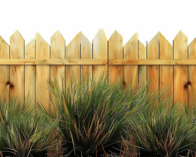 Una recinzione di legno con un'area erbosa verde di fronte ad essa